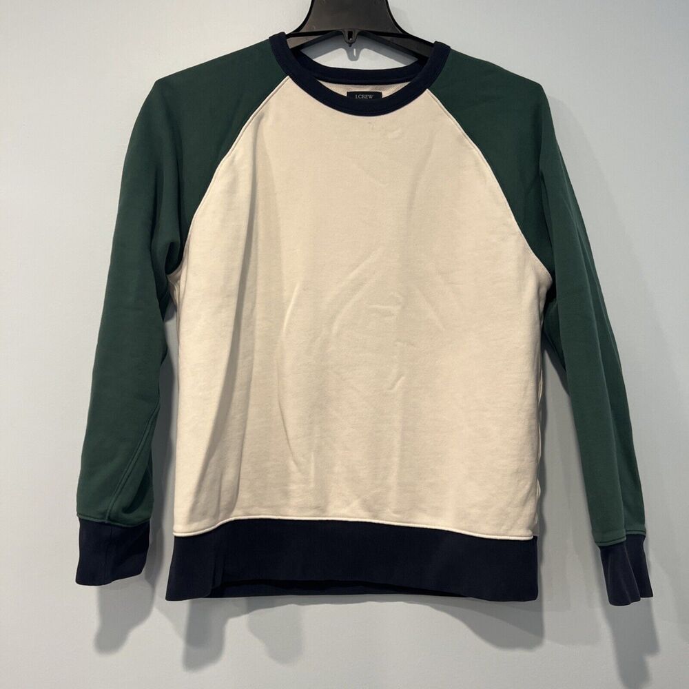 J. Crew Men's L Authentic Fleece Crew Neck Pullover Sweatshirt Color Block Cream